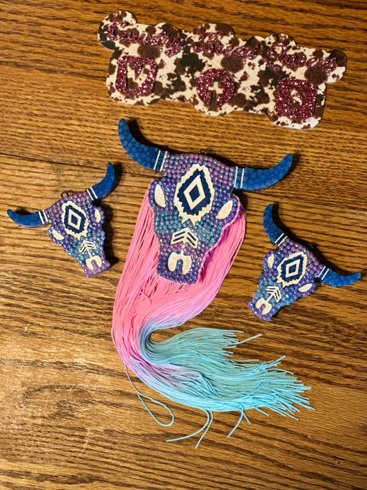 Bull Head With Fringe & Rhinestones Set