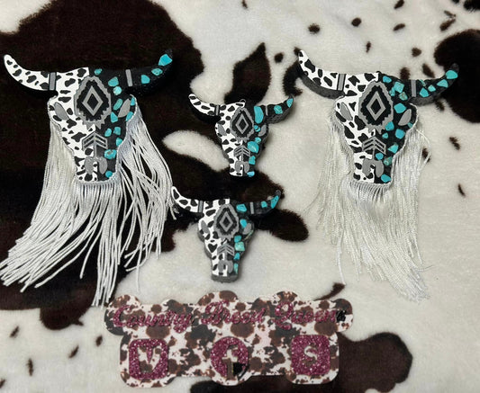 Bull Head with Fringe & rocks Set